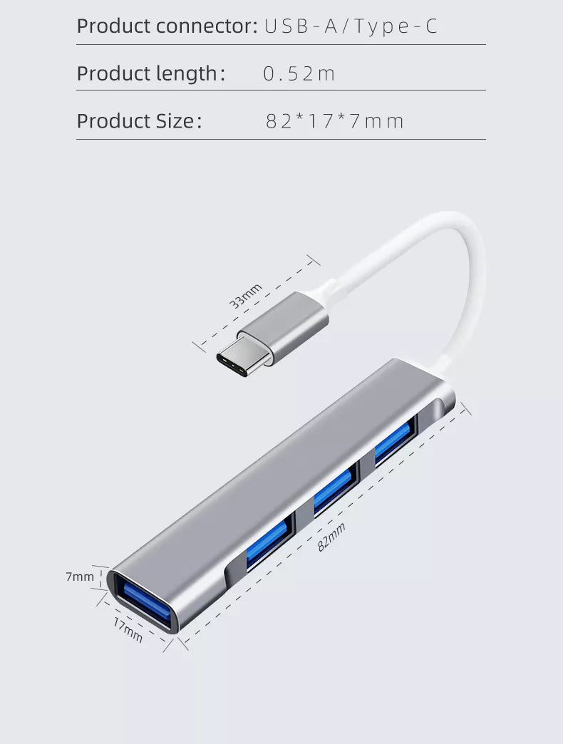 4 Port USB A to USB A Hub